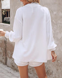 3PCS Lantern Sleeve Shirt & Floral Print Shorts Set With Crop Top