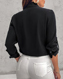 Roll Tab Sleeve Button Down Contrast Sequin Shirt