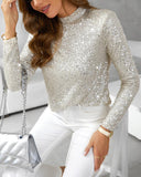 Mock Neck Allover Sequin Top