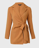 Notched Collar Tied Detail Wrap 2 in 1 Blazer Romper