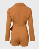 Notched Collar Tied Detail Wrap 2 in 1 Blazer Romper