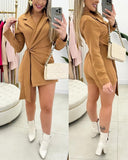 Notched Collar Tied Detail Wrap 2 in 1 Blazer Romper