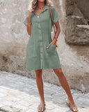 Buttoned Pocket Design Casual Shirt Dress