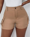 Buckled High Waist Cargo Shorts