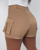 Buckled High Waist Cargo Shorts