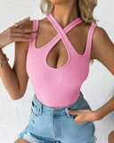 Criss Cross Asymmetrical Neck Bodysuit