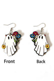 White Cute Ghost with Flower Halloween Hook Earrings