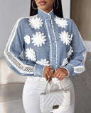 Floral Pattern Contrast Lace Buttoned Top