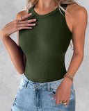 2 Pack Round Neck Thick Strap Racerback Ribbed Tank Slim Fit Tops without Bra Pads