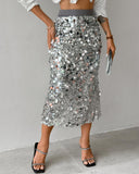 Allover Sequin Fashionable Midi Calf Skirt