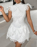 Mock Neck Guipure Lace Dress