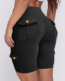 Ruched Quick Dry Pocket Design Sports Yoga Shorts