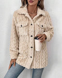 Cable Textured Button Down Teddy Coat