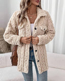 Cable Textured Button Down Teddy Coat