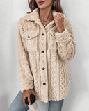 Cable Textured Button Down Teddy Coat