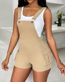 Pocket Design Casual Suspender Romper