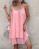 Layered Pearls Strap Pleated Casual Dress