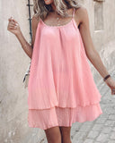 Layered Pearls Strap Pleated Casual Dress