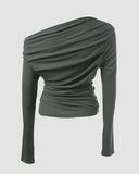 Skew Neck Ruched Long Sleeve Top