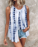 Tie Dye Print Fake Two Piece Slit Tank Top