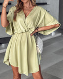 Batwing Sleeve Overlap Flowy Swing Dress