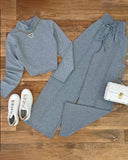 2PCS Mock Neck Long Sleeve Top & Shirred Stretchy Waist Pants Set