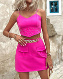 Beaded Cami Top & Pocket Design Skirt Set