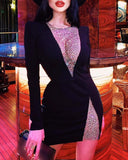 Long Sleeve Fishnet Patch Bodycon Dress