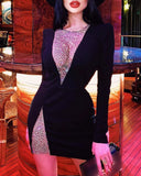 Long Sleeve Fishnet Patch Bodycon Dress