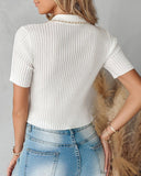 Chain Decor Zipper Design Tweed Knit Top