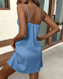Buttoned V Neck Textured Cami Casual Dress