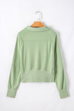 Smoke Green Quarter Zip Stand Neck Kangaroo Pocket Sweatshirt