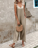 Buttoned Wide Leg Suspender Jumpsuit