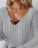 Chain Decor Long Sleeve Ribbed Top