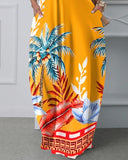 Tropical Print Spaghetti Strap Pocket Design Casual Dress