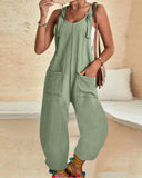 Knotted  Pocket Design Suspender Jumpsuit