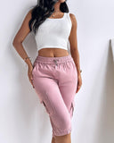 Side Pockets Drawstring Waist Cropped Cargo Pants