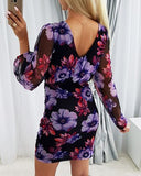 Floral Print Deep V Neck Bodycon Dress