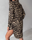 Contrast Sequin Leopard Print Satin Shirt Dress