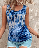 Tie Dye Print Letter Rhinestone Tank Top