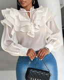 Frill Hem Ruffles Lantern Sleeve Top