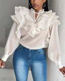 Frill Hem Ruffles Lantern Sleeve Top