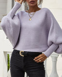 Long Batwing Sleeve Oversized Sweater Casual Crewneck Loose Ribbed Knit Pullover Tops