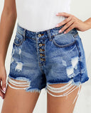 Pocket Design Raw Hem Ripped Denim Shorts