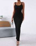 U Neck Slim fitting Long Slip Dress