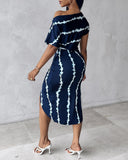 Tie Dye Print Ruched Slit Casual Dress