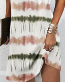 Tie Dye Print Eyelet Casual Dress