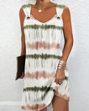 Tie Dye Print Eyelet Casual Dress