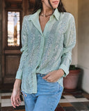 Contrast Sequin Long Sleeve Buttoned Top