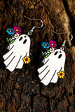 White Cute Ghost with Flower Halloween Hook Earrings